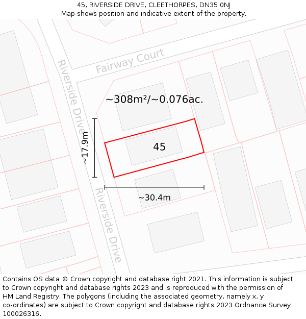 45, RIVERSIDE DRIVE, CLEETHORPES, DN35 0NJ: Plot and title map