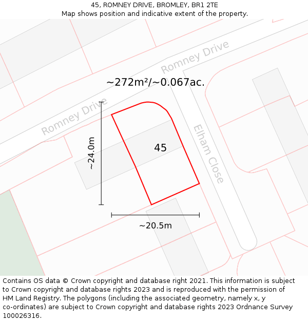 45, ROMNEY DRIVE, BROMLEY, BR1 2TE: Plot and title map