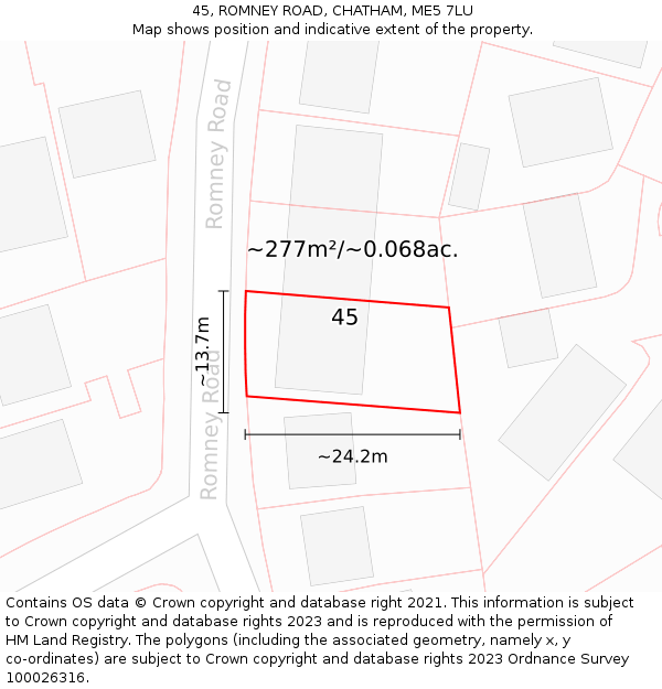 45, ROMNEY ROAD, CHATHAM, ME5 7LU: Plot and title map