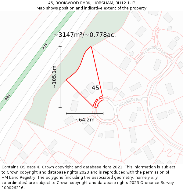 45, ROOKWOOD PARK, HORSHAM, RH12 1UB: Plot and title map
