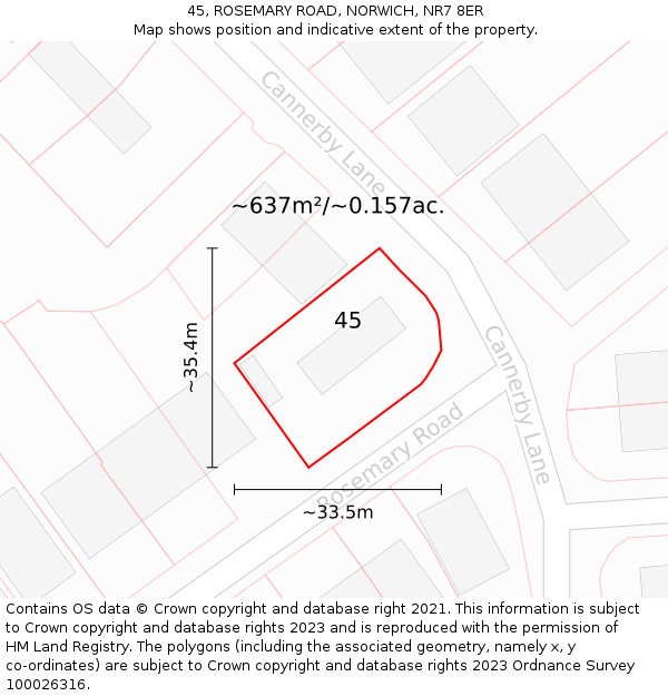 45, ROSEMARY ROAD, NORWICH, NR7 8ER: Plot and title map