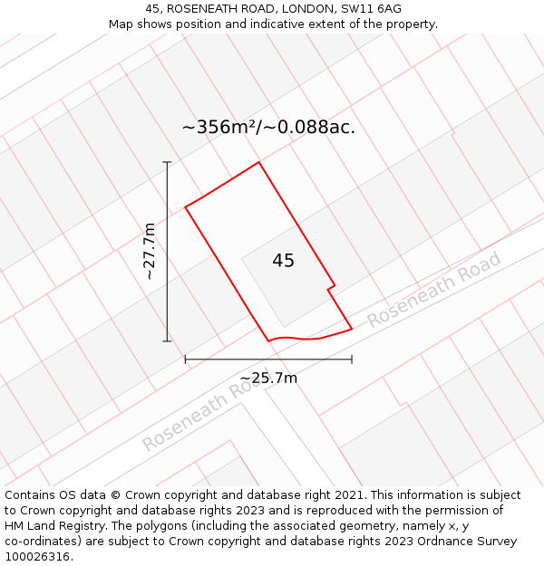 45, ROSENEATH ROAD, LONDON, SW11 6AG: Plot and title map