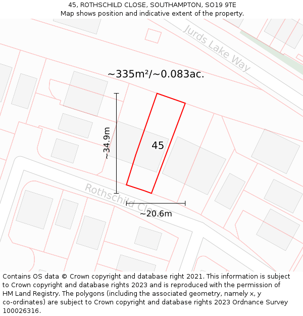 45, ROTHSCHILD CLOSE, SOUTHAMPTON, SO19 9TE: Plot and title map