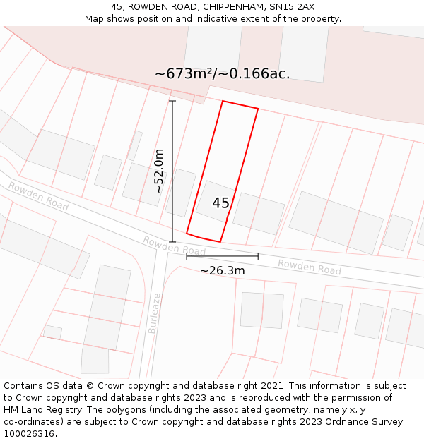 45, ROWDEN ROAD, CHIPPENHAM, SN15 2AX: Plot and title map