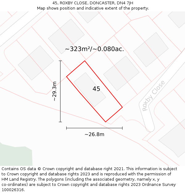 45, ROXBY CLOSE, DONCASTER, DN4 7JH: Plot and title map