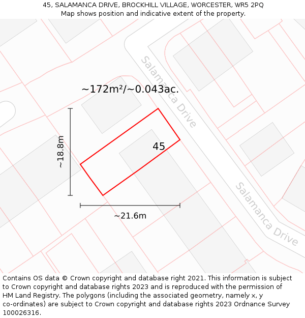 45, SALAMANCA DRIVE, BROCKHILL VILLAGE, WORCESTER, WR5 2PQ: Plot and title map