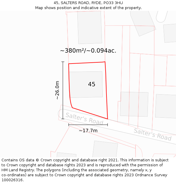 45, SALTERS ROAD, RYDE, PO33 3HU: Plot and title map