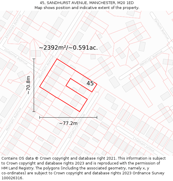 45, SANDHURST AVENUE, MANCHESTER, M20 1ED: Plot and title map