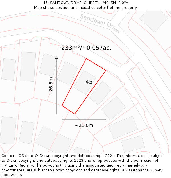 45, SANDOWN DRIVE, CHIPPENHAM, SN14 0YA: Plot and title map