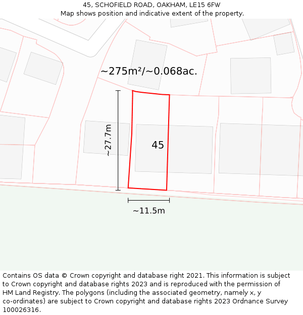 45, SCHOFIELD ROAD, OAKHAM, LE15 6FW: Plot and title map