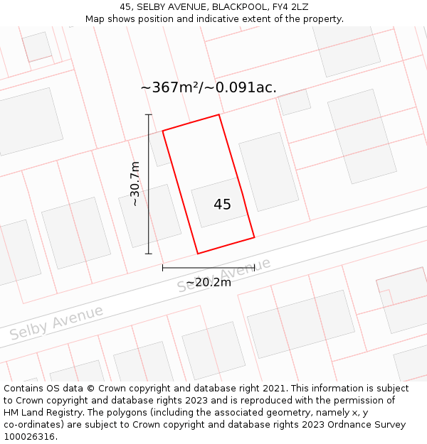 45, SELBY AVENUE, BLACKPOOL, FY4 2LZ: Plot and title map