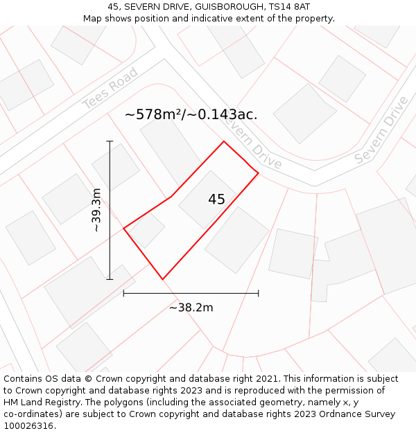 45, SEVERN DRIVE, GUISBOROUGH, TS14 8AT: Plot and title map