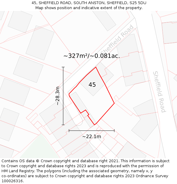 45, SHEFFIELD ROAD, SOUTH ANSTON, SHEFFIELD, S25 5DU: Plot and title map