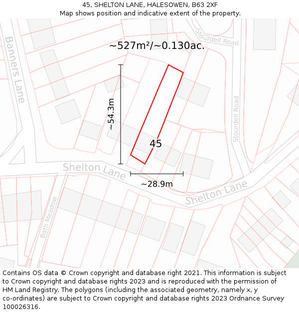 45, SHELTON LANE, HALESOWEN, B63 2XF: Plot and title map