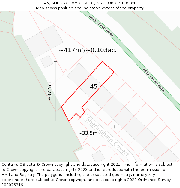 45, SHERINGHAM COVERT, STAFFORD, ST16 3YL: Plot and title map