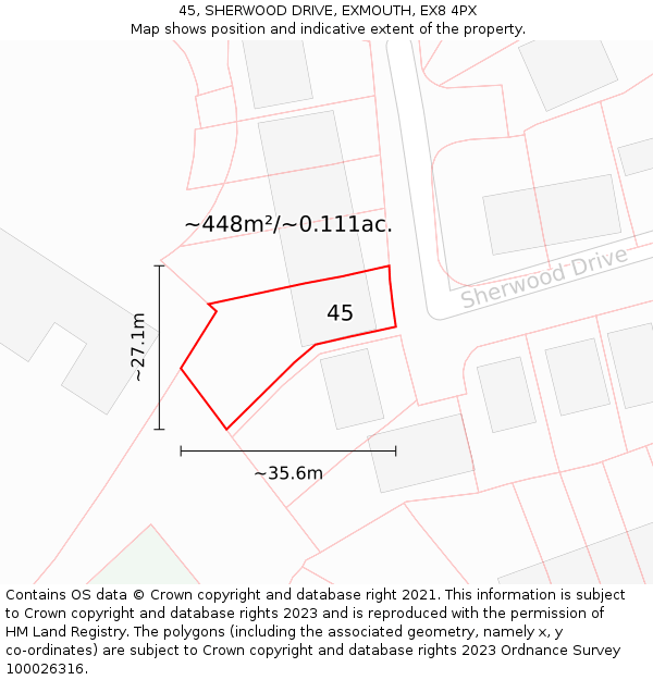 45, SHERWOOD DRIVE, EXMOUTH, EX8 4PX: Plot and title map