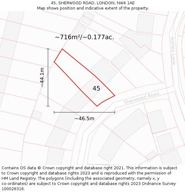 45, SHERWOOD ROAD, LONDON, NW4 1AE: Plot and title map