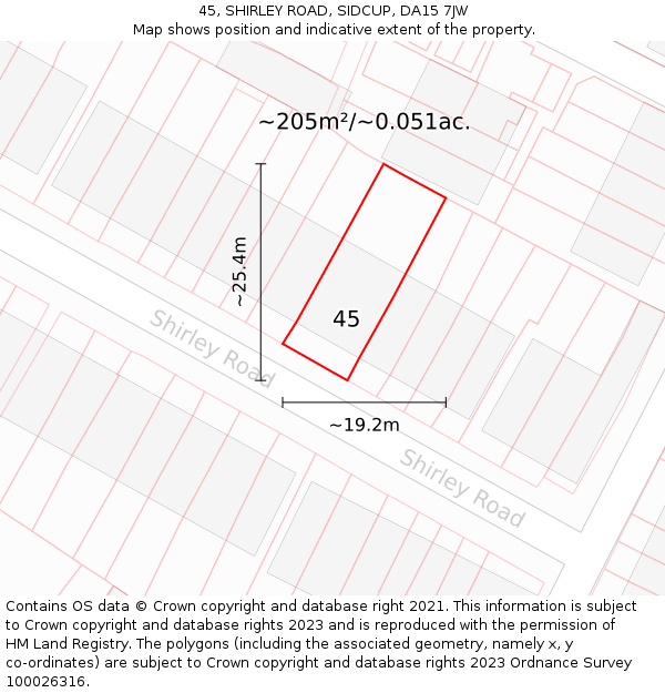 45, SHIRLEY ROAD, SIDCUP, DA15 7JW: Plot and title map