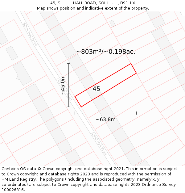 45, SILHILL HALL ROAD, SOLIHULL, B91 1JX: Plot and title map