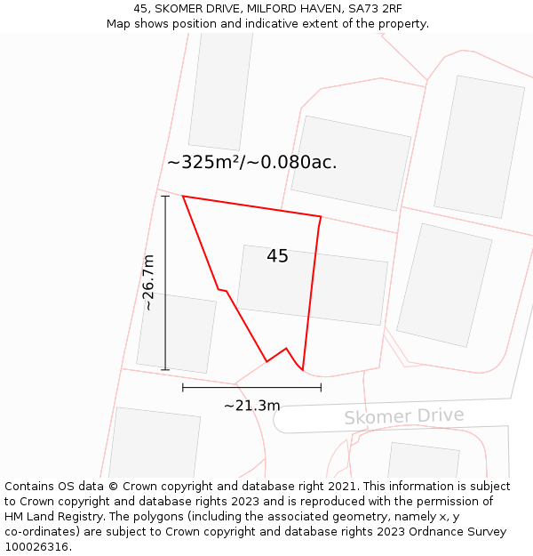 45, SKOMER DRIVE, MILFORD HAVEN, SA73 2RF: Plot and title map