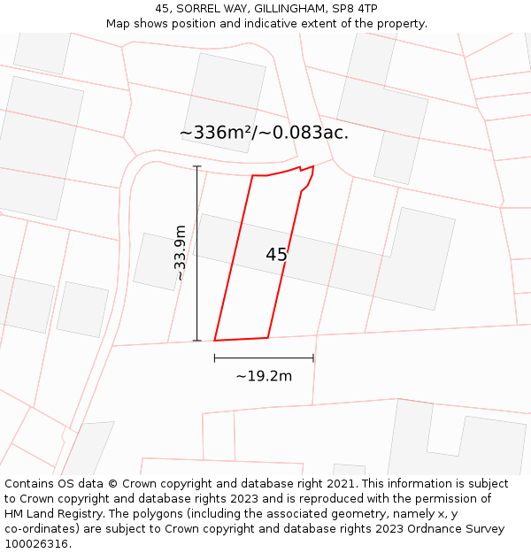 45, SORREL WAY, GILLINGHAM, SP8 4TP: Plot and title map