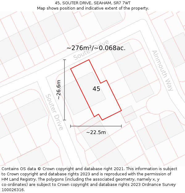 45, SOUTER DRIVE, SEAHAM, SR7 7WT: Plot and title map