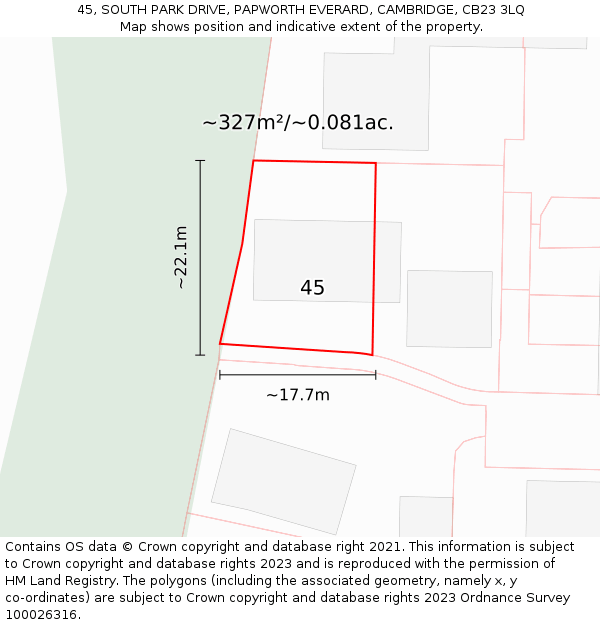 45, SOUTH PARK DRIVE, PAPWORTH EVERARD, CAMBRIDGE, CB23 3LQ: Plot and title map