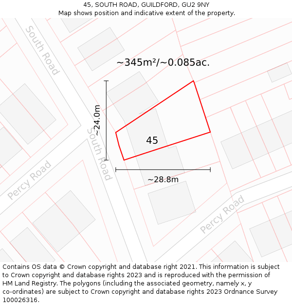 45, SOUTH ROAD, GUILDFORD, GU2 9NY: Plot and title map