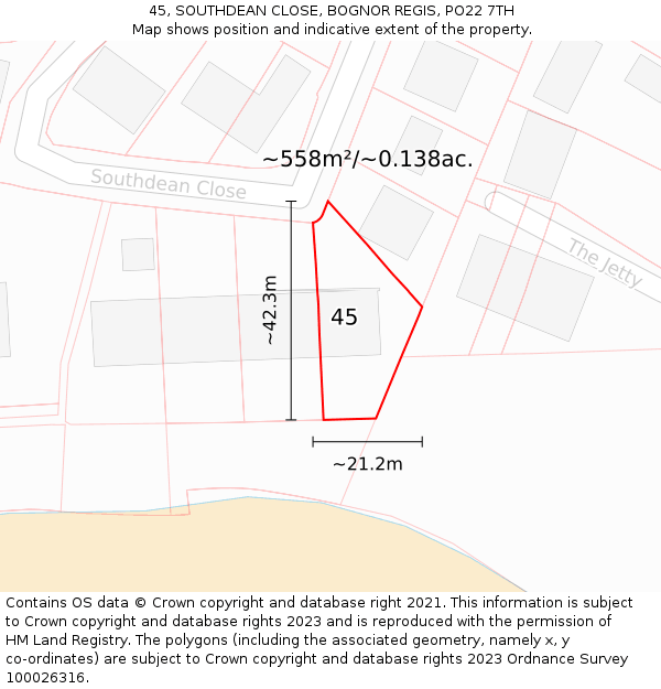 45, SOUTHDEAN CLOSE, BOGNOR REGIS, PO22 7TH: Plot and title map