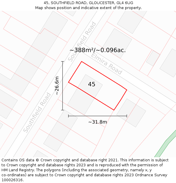 45, SOUTHFIELD ROAD, GLOUCESTER, GL4 6UG: Plot and title map