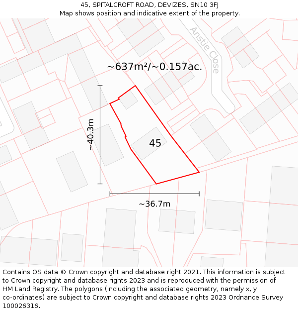 45, SPITALCROFT ROAD, DEVIZES, SN10 3FJ: Plot and title map