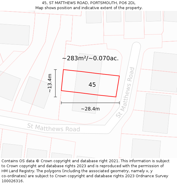 45, ST MATTHEWS ROAD, PORTSMOUTH, PO6 2DL: Plot and title map