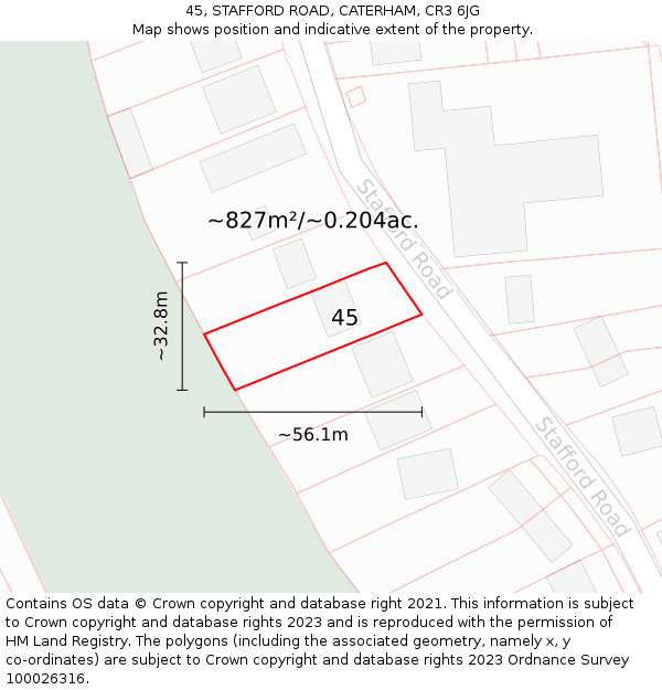 45, STAFFORD ROAD, CATERHAM, CR3 6JG: Plot and title map