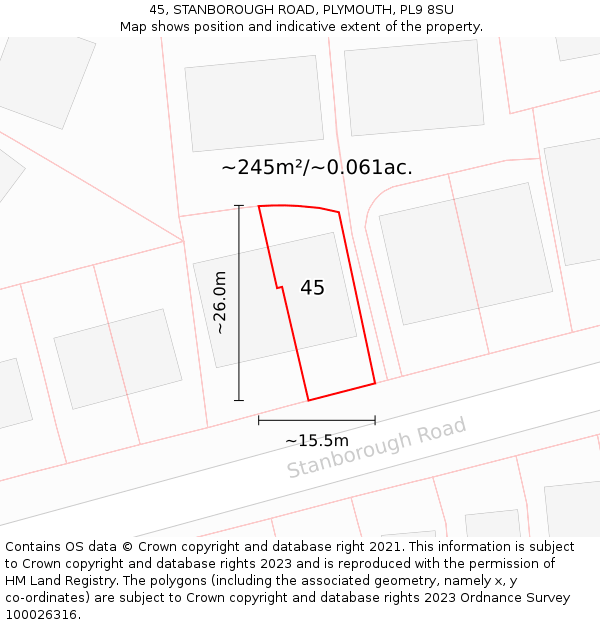 45, STANBOROUGH ROAD, PLYMOUTH, PL9 8SU: Plot and title map