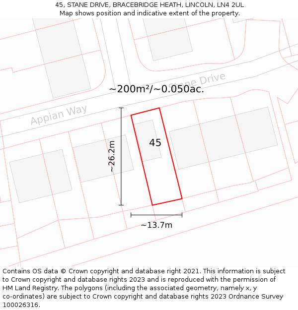 45, STANE DRIVE, BRACEBRIDGE HEATH, LINCOLN, LN4 2UL: Plot and title map