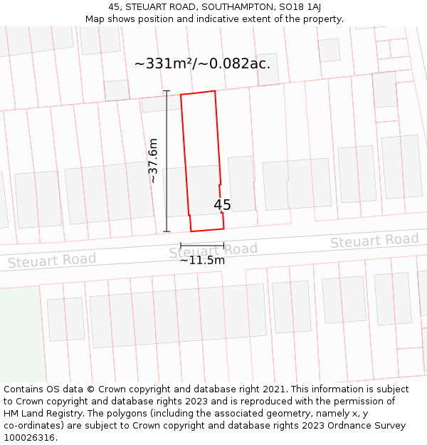 45, STEUART ROAD, SOUTHAMPTON, SO18 1AJ: Plot and title map