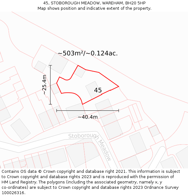 45, STOBOROUGH MEADOW, WAREHAM, BH20 5HP: Plot and title map