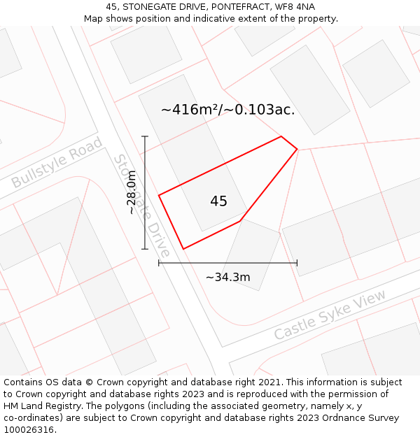 45, STONEGATE DRIVE, PONTEFRACT, WF8 4NA: Plot and title map