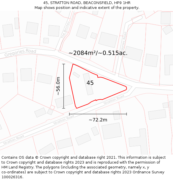 45, STRATTON ROAD, BEACONSFIELD, HP9 1HR: Plot and title map
