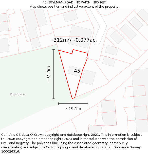 45, STYLMAN ROAD, NORWICH, NR5 9ET: Plot and title map