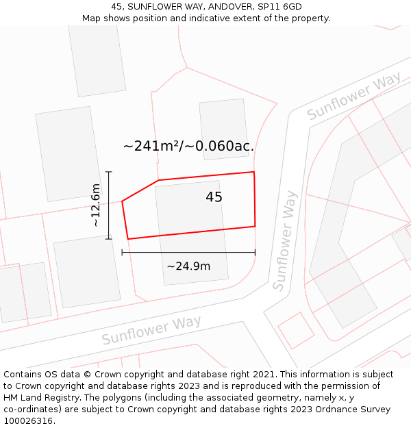 45, SUNFLOWER WAY, ANDOVER, SP11 6GD: Plot and title map