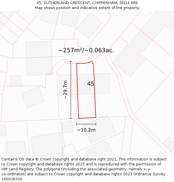 45, SUTHERLAND CRESCENT, CHIPPENHAM, SN14 6RS: Plot and title map