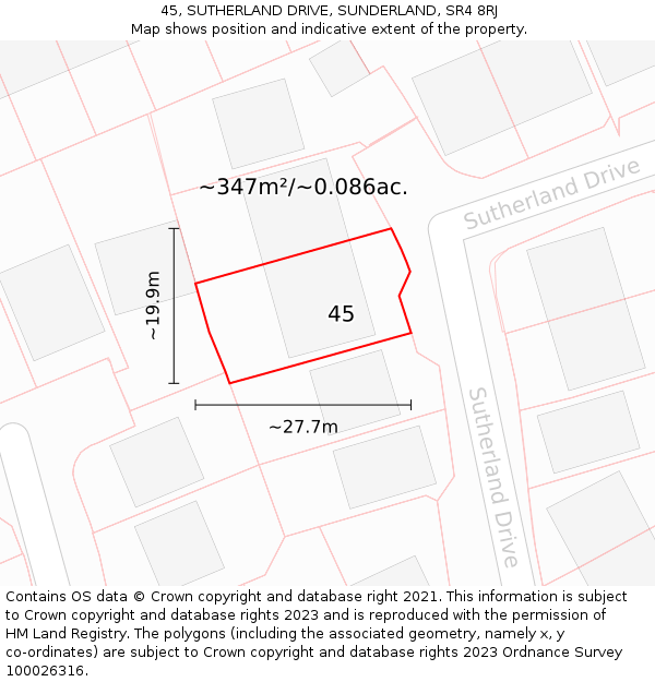 45, SUTHERLAND DRIVE, SUNDERLAND, SR4 8RJ: Plot and title map