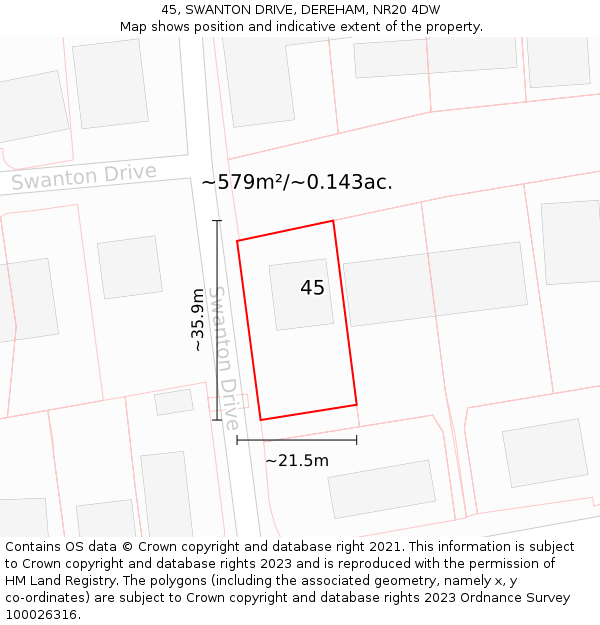 45, SWANTON DRIVE, DEREHAM, NR20 4DW: Plot and title map