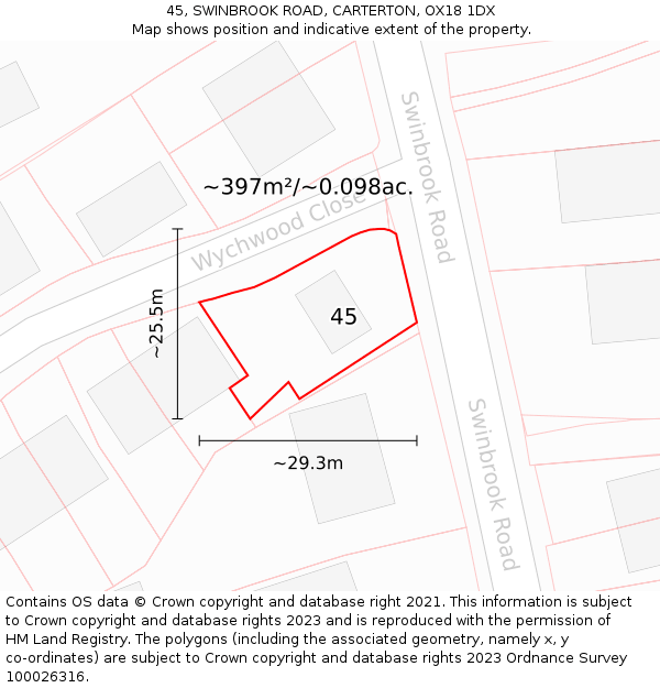 45, SWINBROOK ROAD, CARTERTON, OX18 1DX: Plot and title map