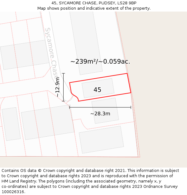 45, SYCAMORE CHASE, PUDSEY, LS28 9BP: Plot and title map