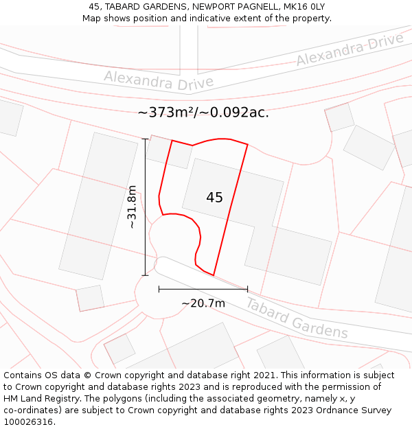 45, TABARD GARDENS, NEWPORT PAGNELL, MK16 0LY: Plot and title map