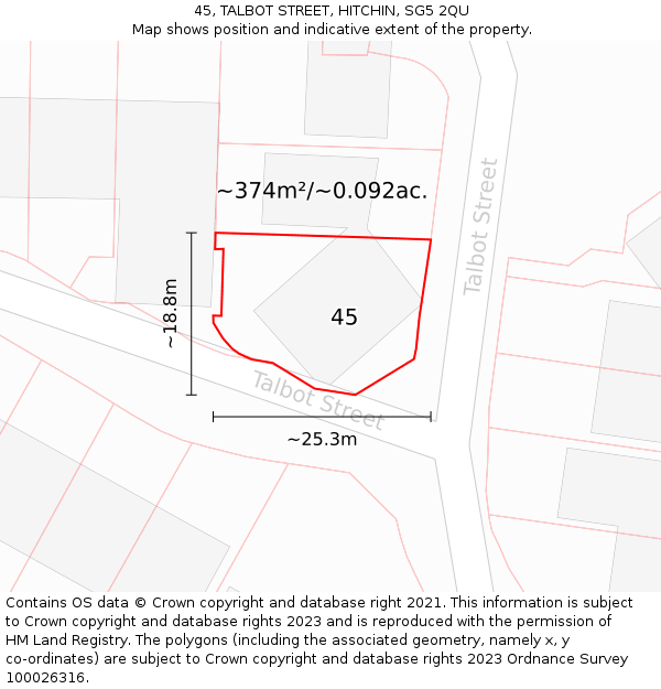 45, TALBOT STREET, HITCHIN, SG5 2QU: Plot and title map