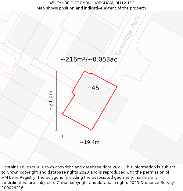 45, TANBRIDGE PARK, HORSHAM, RH12 1SF: Plot and title map