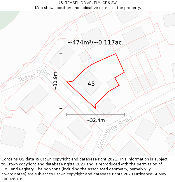 45, TEASEL DRIVE, ELY, CB6 3WJ: Plot and title map